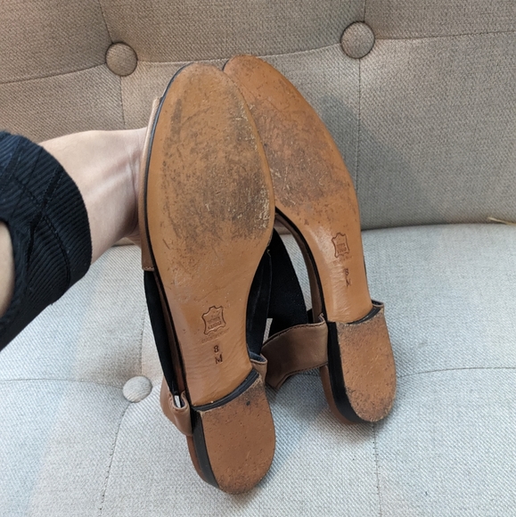 YVES SAINT LAURENT Brown Leather Black Sandals Shoes Slingback Size 8 - Picture 9 of 10